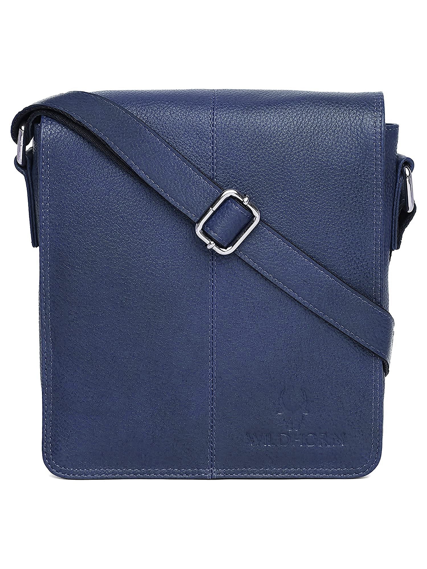 WildHorn | WildHorn 100% Genuine Classic Leather Blue Sling Bag for Men