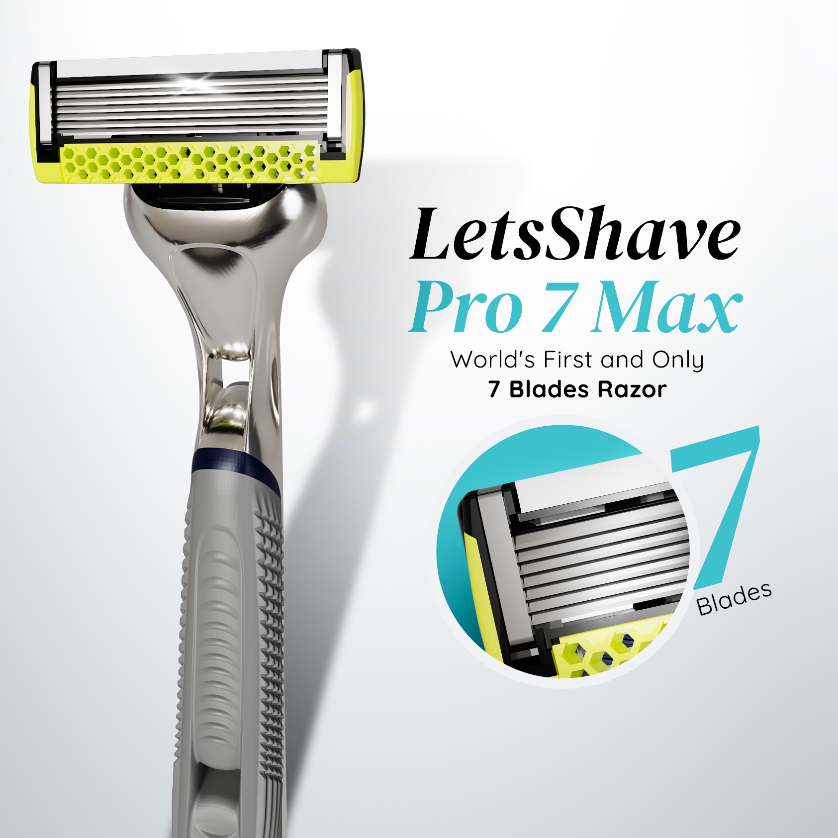 LetsShave Pro 7 Max Razor Value set for Men | World's First & Only 7-Blade Shaving Razor with Precision Blades & Honey Comb Guard Bar