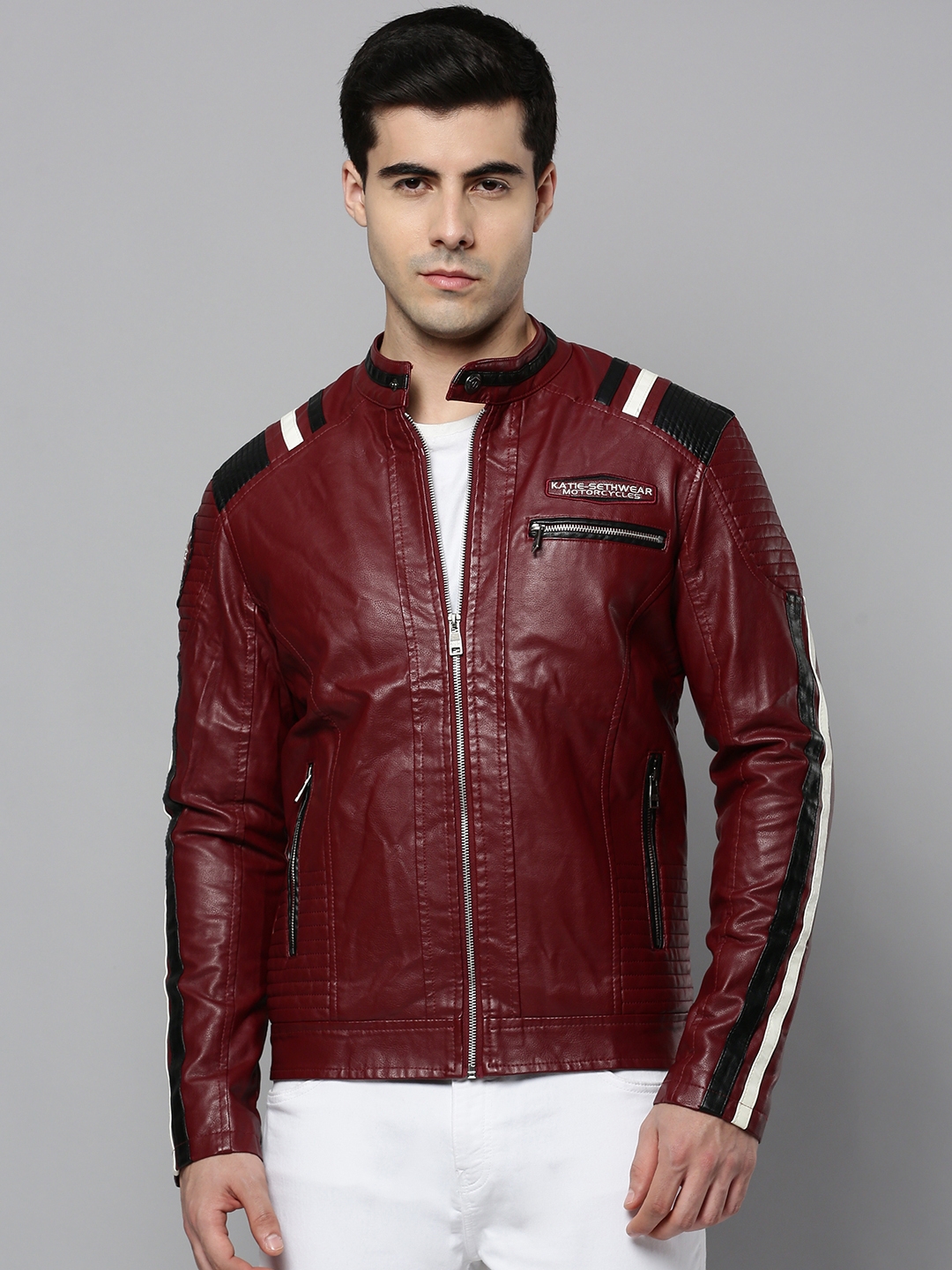 Men's Red Leather Solid Leather Jackets