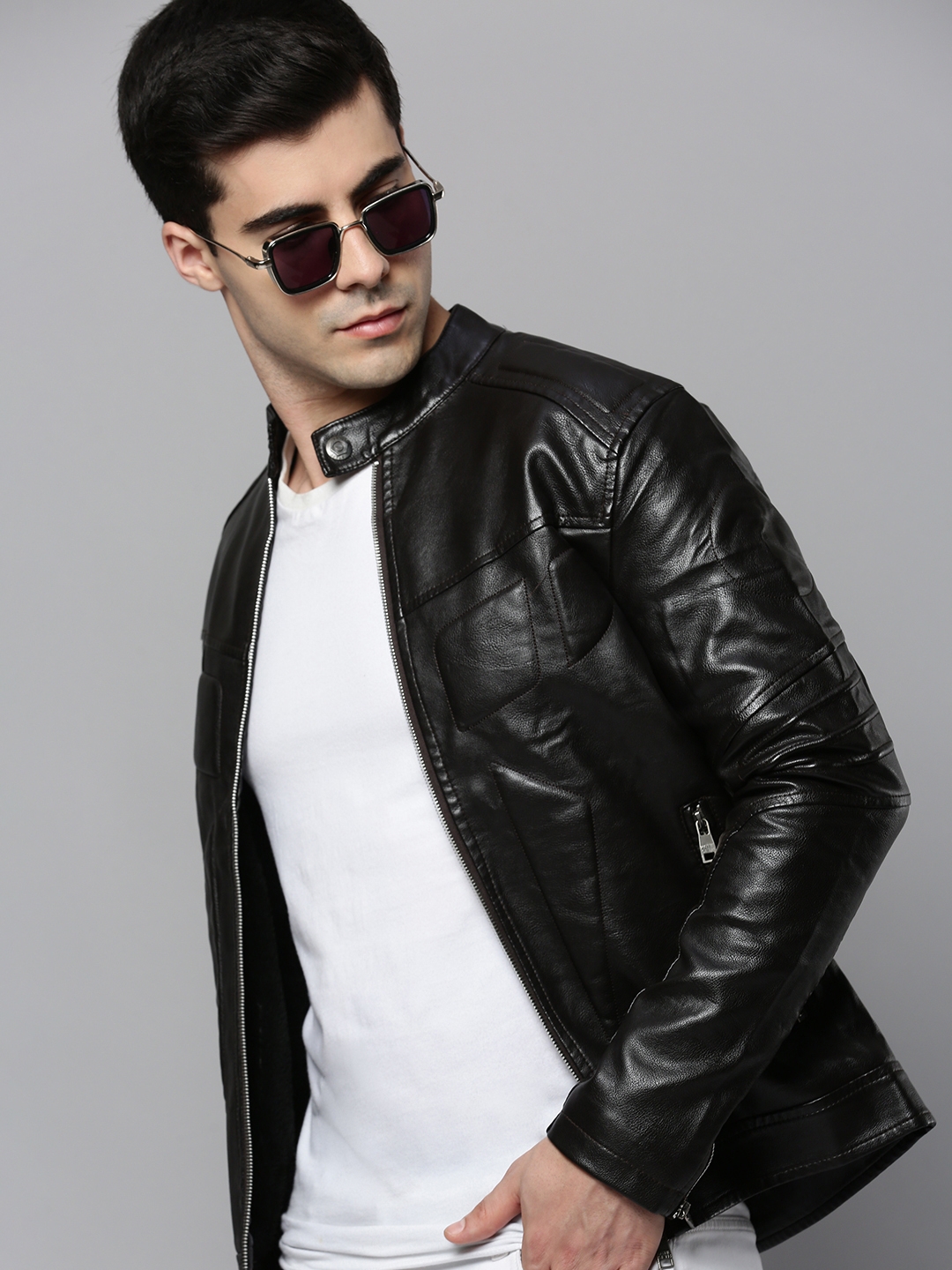 Men's Black Leather Solid Leather Jackets