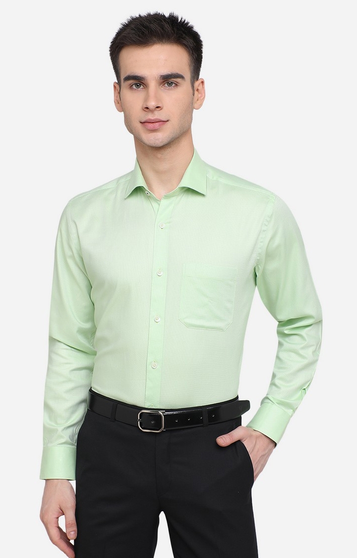 JSK16231 GREEN Men's Green Cotton Solid Formal Shirts