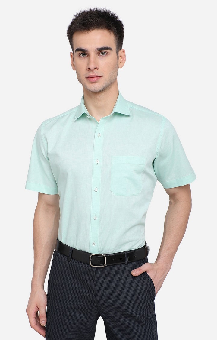 RM-2004 GREEN Men's Green Cotton Solid Formal Shirts