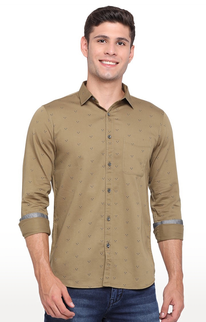 JBS-PR-859A NUTRIA Men's Brown Cotton Printed Semi Casual Shirts
