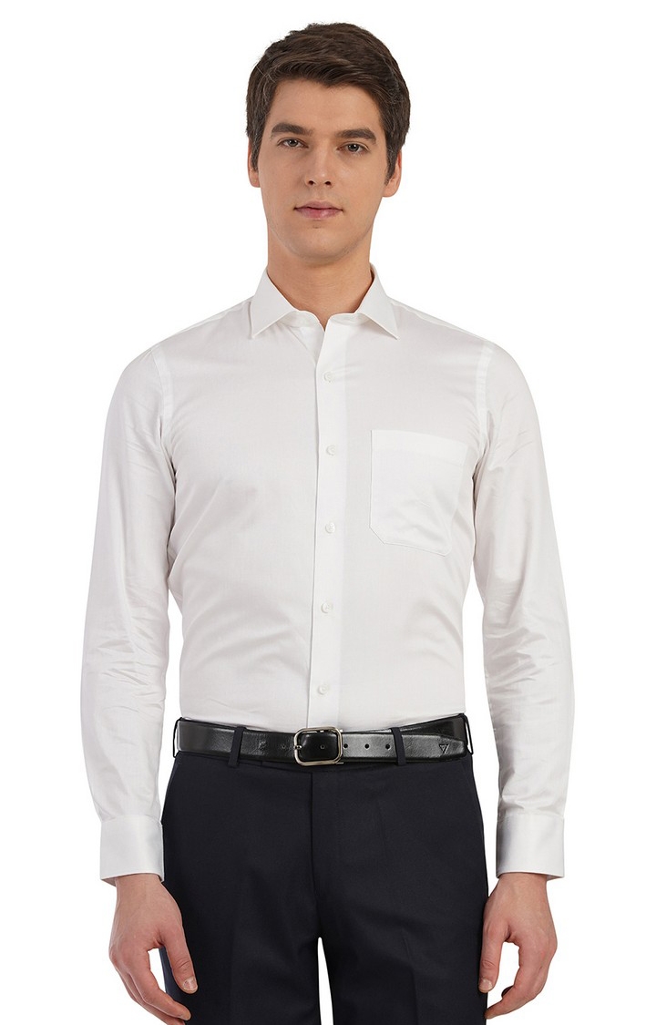 RWT-62378 WHITE DOBBY Men's White Cotton Solid Formal Shirts
