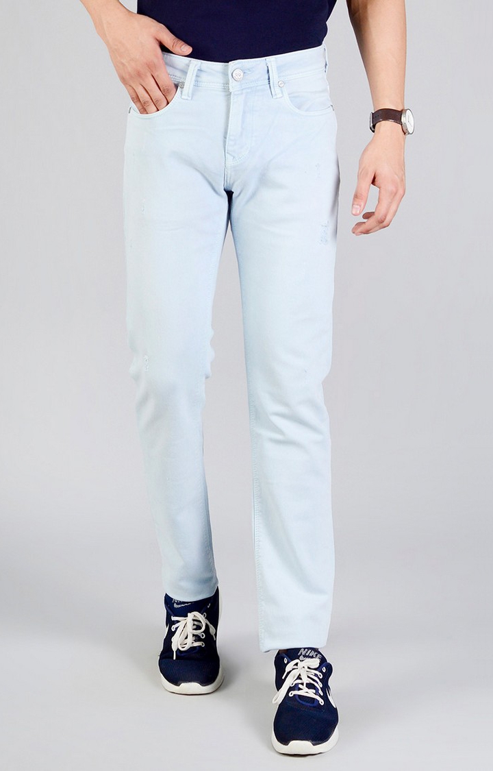 JBD-SN-165 AIR BLUE Men's Blue Cotton Solid Jeans