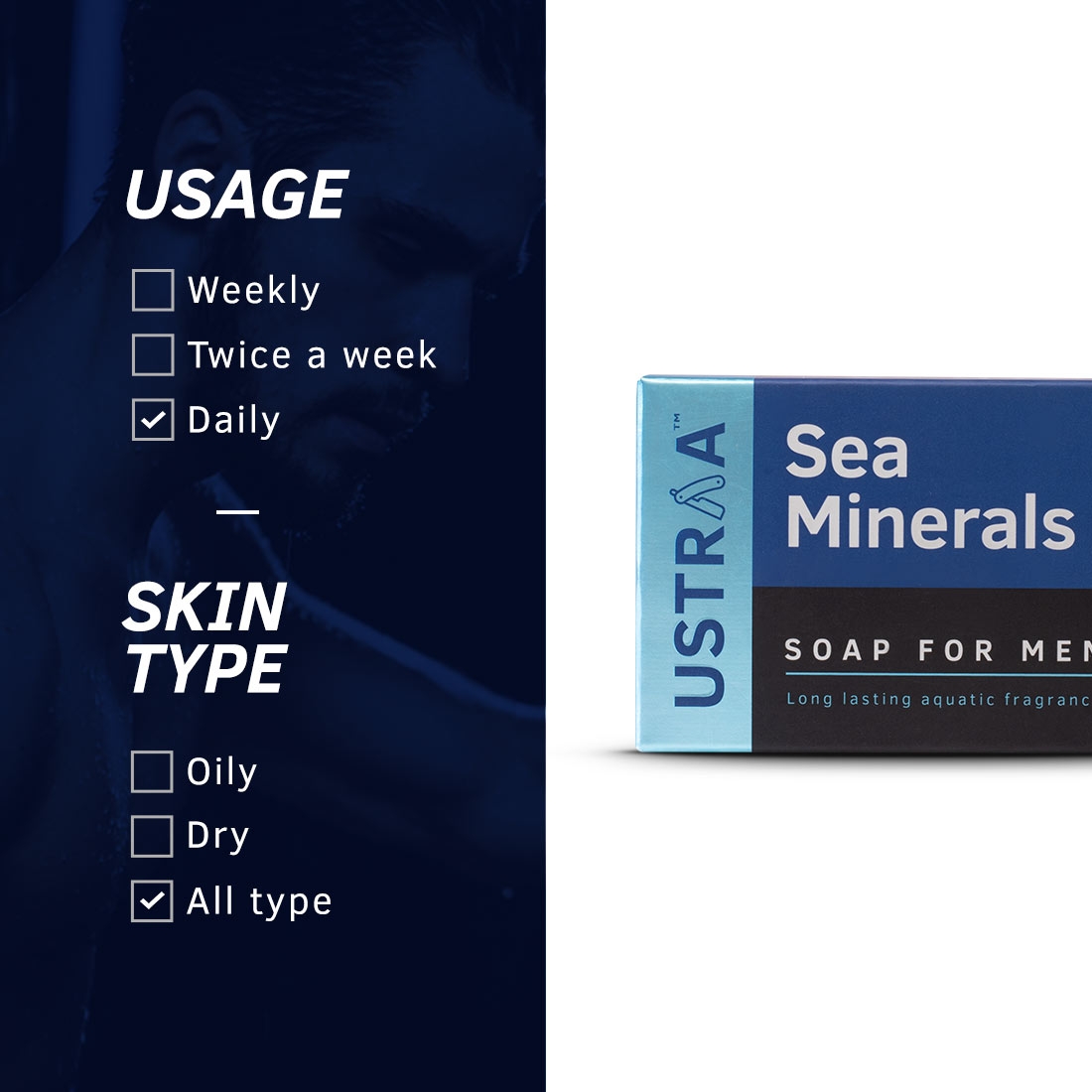 Ustraa Blue Deodorant - 150 ml & Sea Minerals Soap - 100g (Pack Of 4)