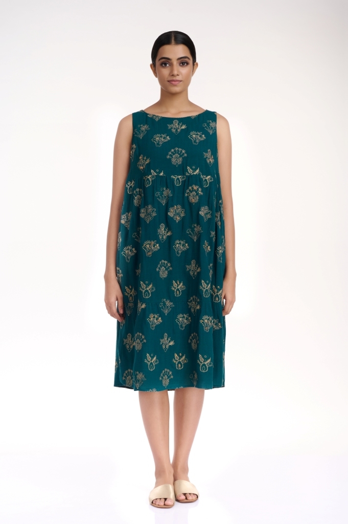 ABRAHAM AND THAKORE | Gold Thread Embroidery Floral Dress