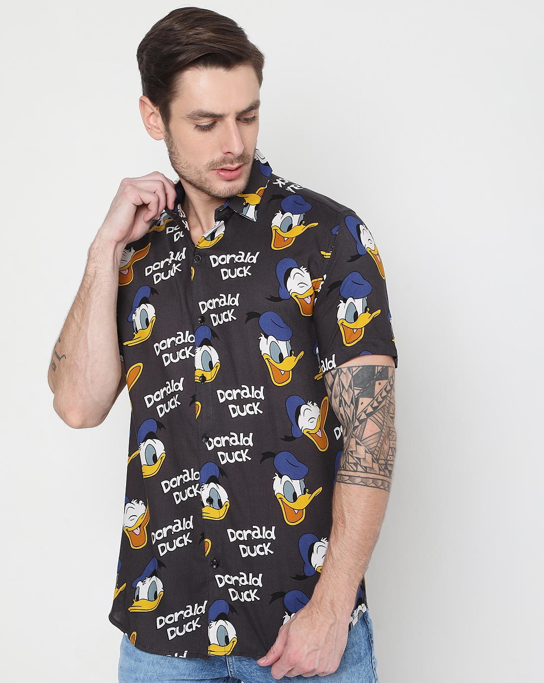 7 Shores Clothing | Disney Donald Duck Grey Rayon Printed Half Sleeve Shirt