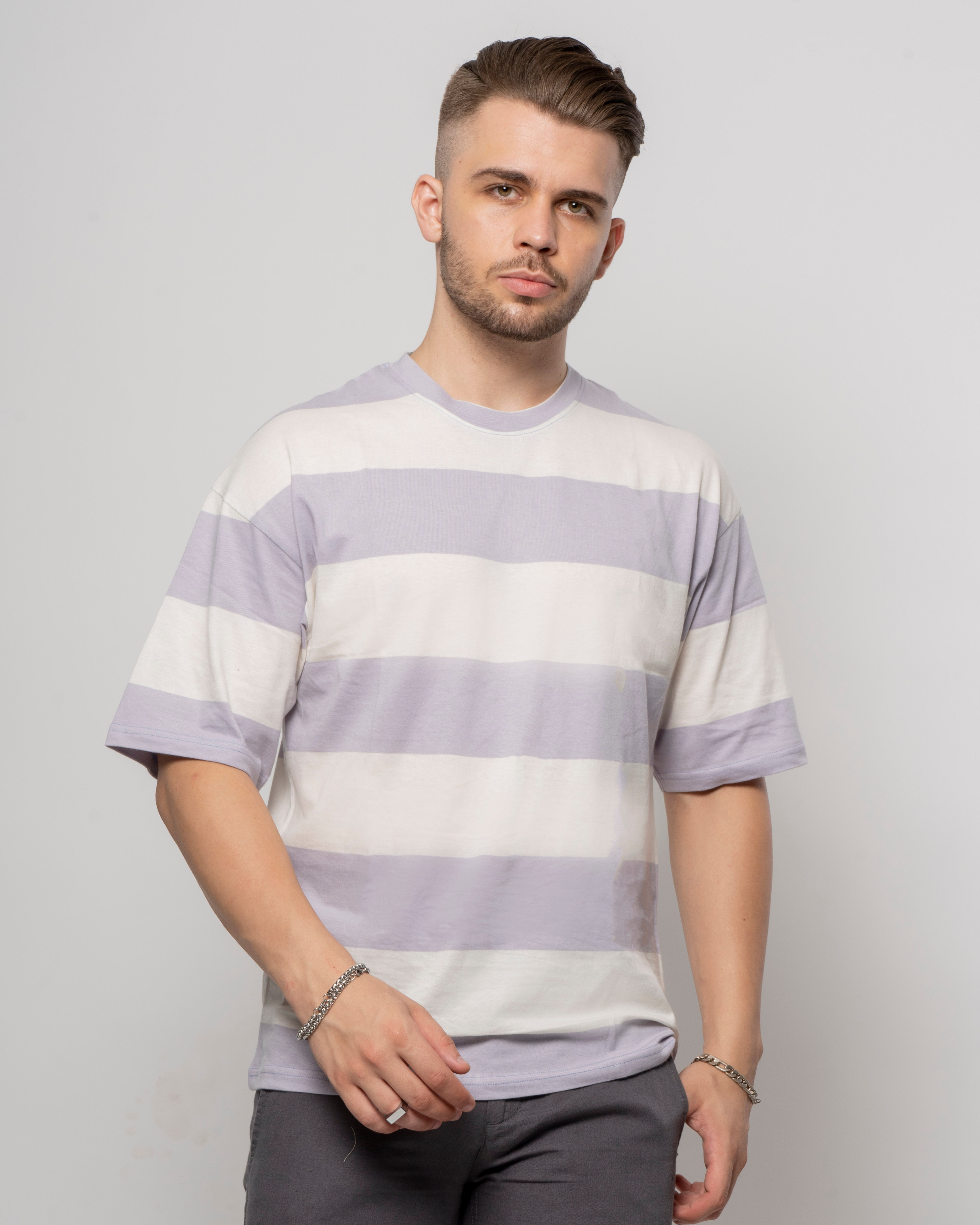 7 Shores Clothing | Lavender White Bold Stripe Drop Shoulder T-Shirt