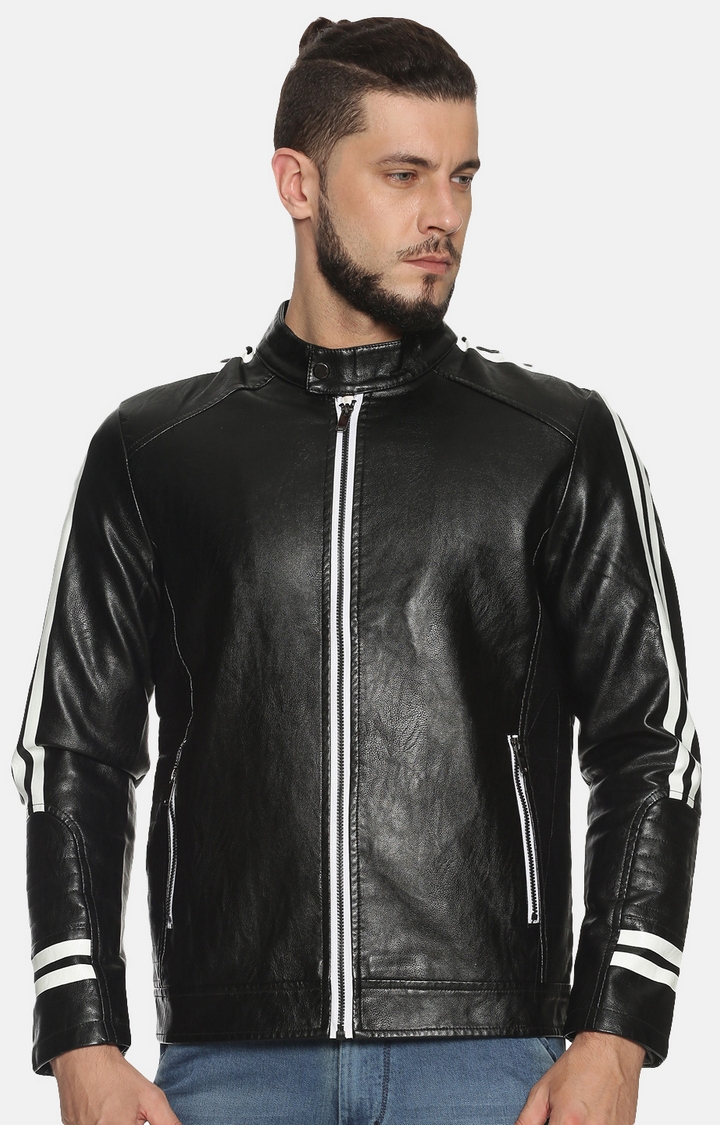 Men's Black PU Solid Leather Jackets