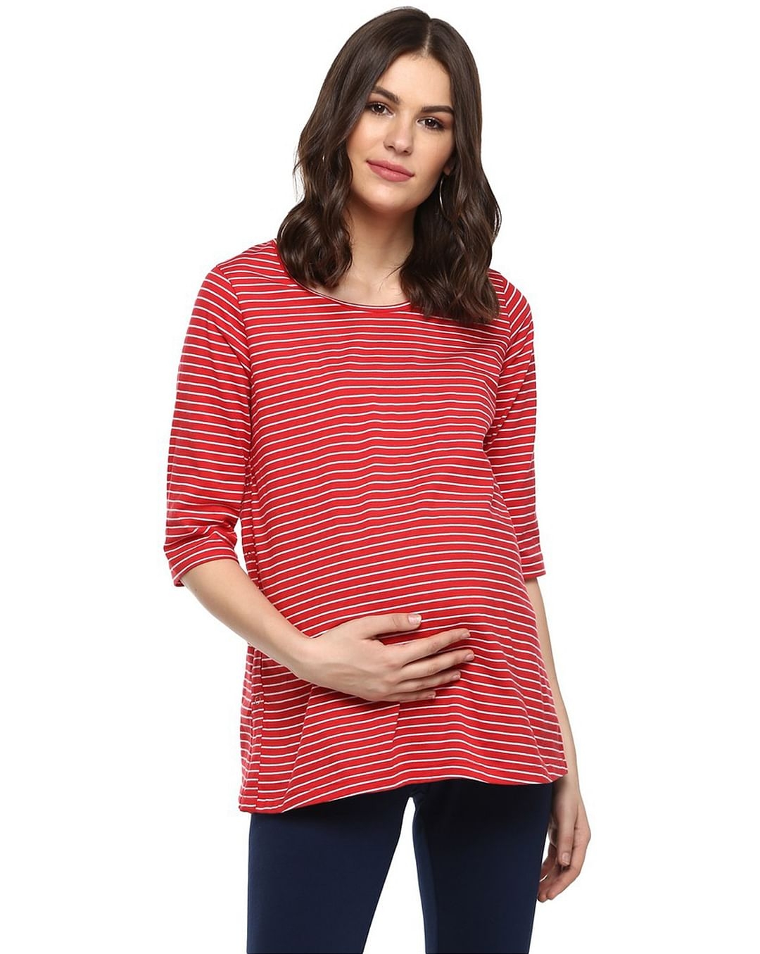 Mothercare | Momsoon women maternity three-fourth sleeves top-Striped Red