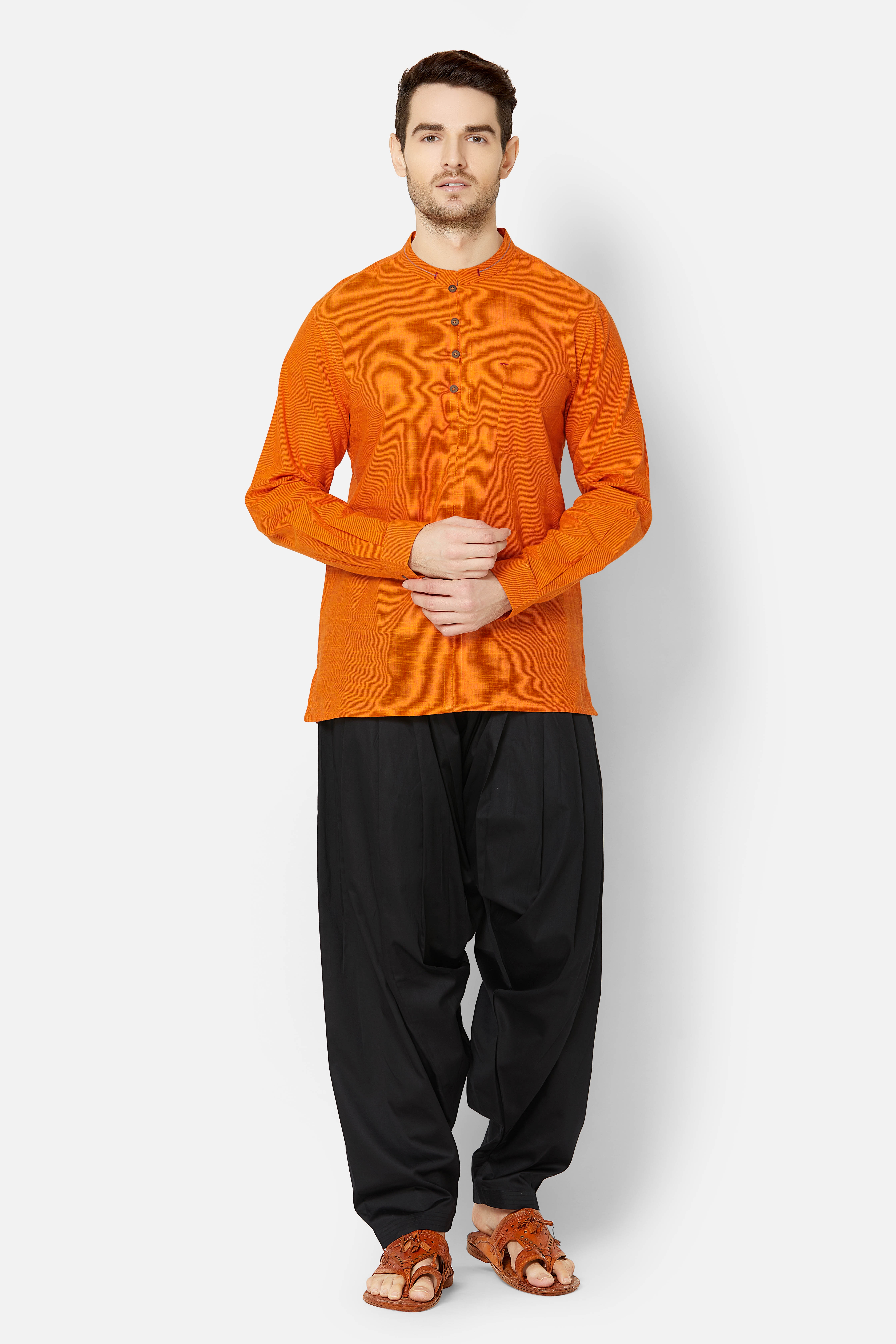Ethnicity | Orange Cotton pin stripe kurta