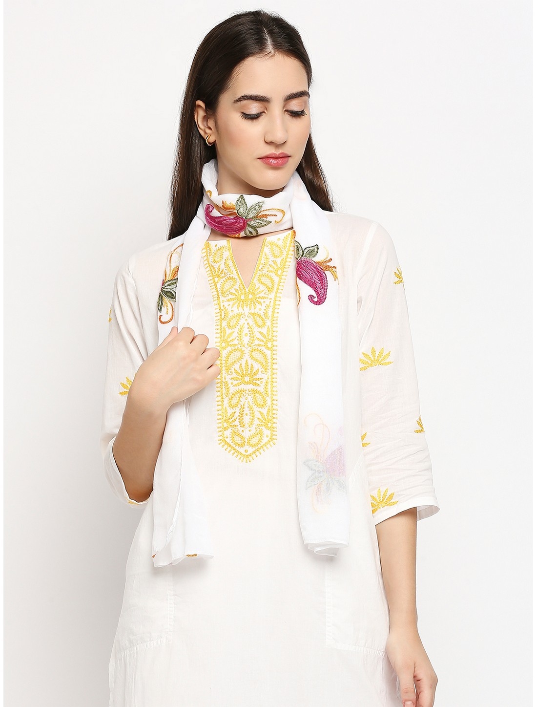 Get Wrapped | Get Wrapped White Embroidered Scarf  for Women