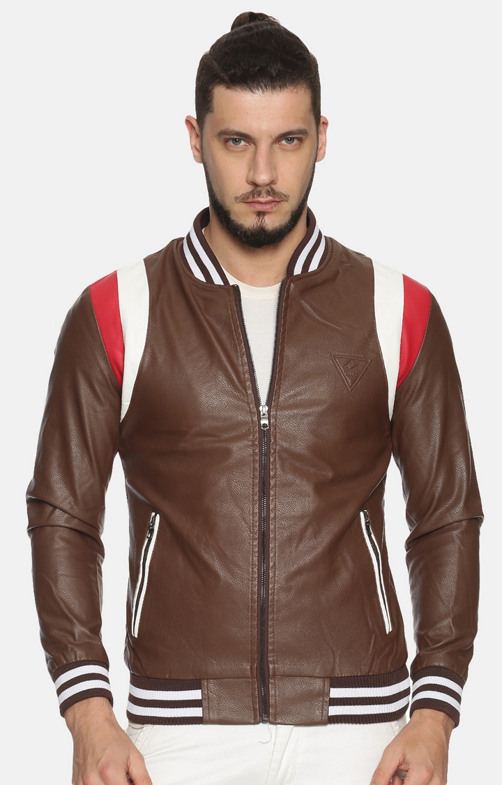 Men's Brown PU Solid Leather Jackets