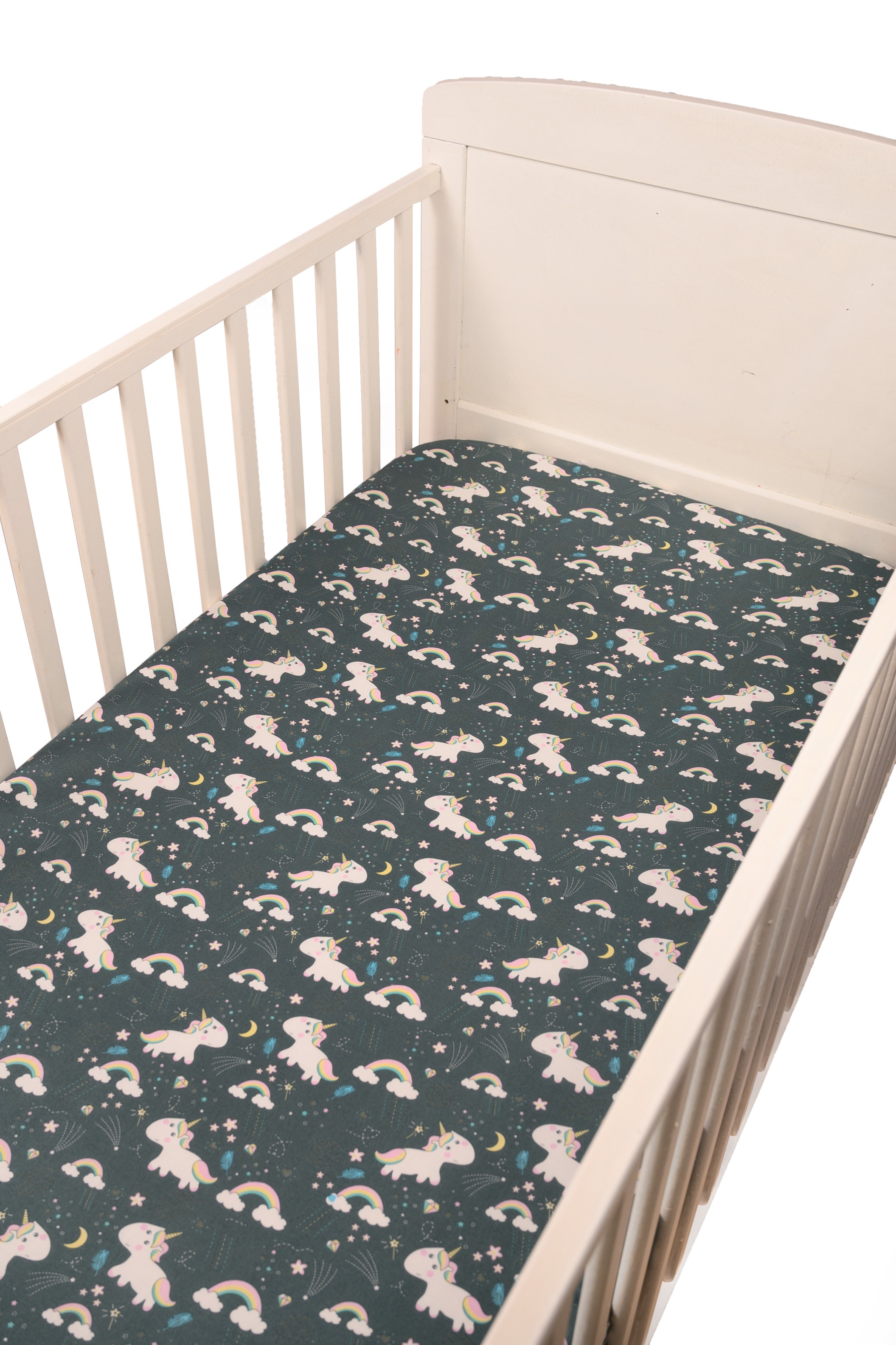 Blooming Buds | Fitted Crib/ Cot Sheet - Grey Unicorn
