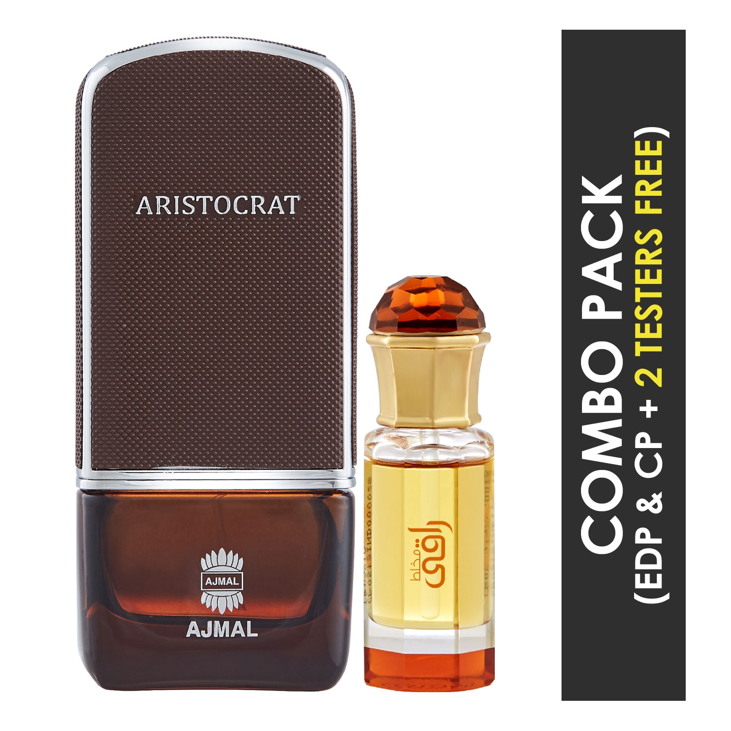 Ajmal | Ajmal Aristocrat EDP Citrus Woody Perfume 75ml for Men and Mukhallat Raaqi Concentrated Perfume Oil Floral Fruity Alcohol-free Attar 10ml for Unisex + 2 Parfum Testers FREE
