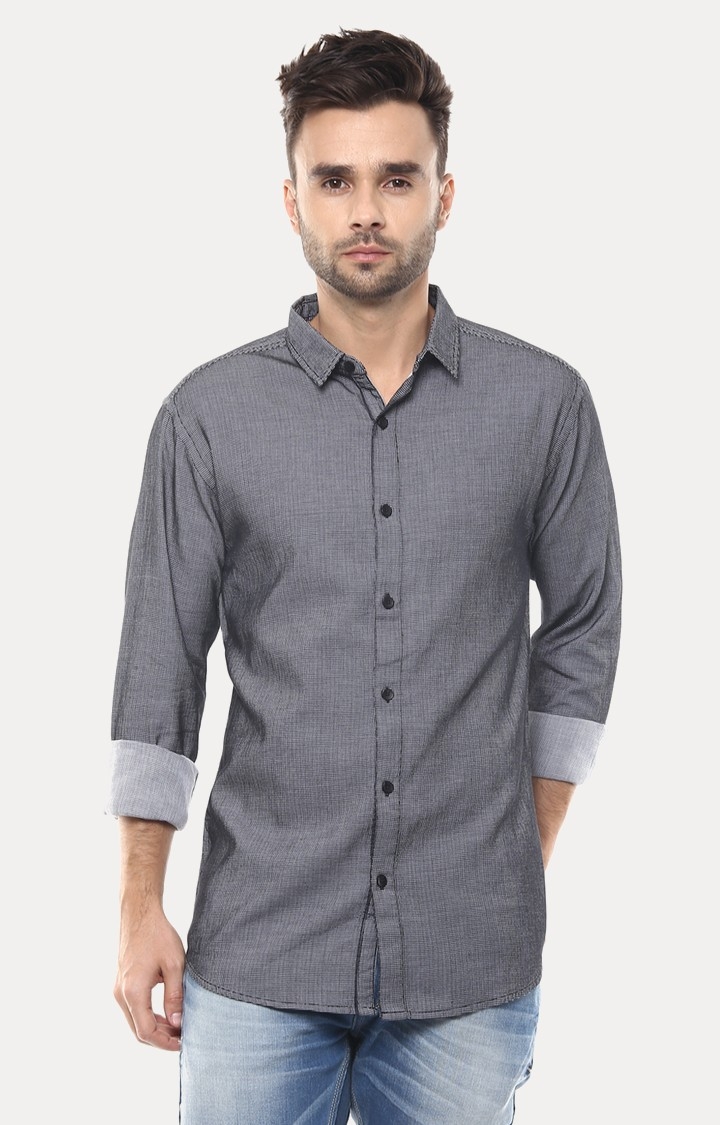 Spykar Grey Printed Slim Fit Casual Shirt