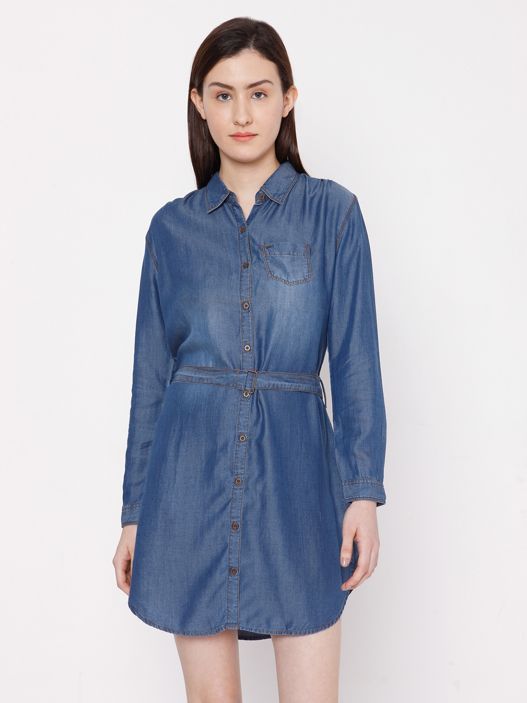 Spykar | Spykar Blue Cotton Regular Fit Shirts For Women