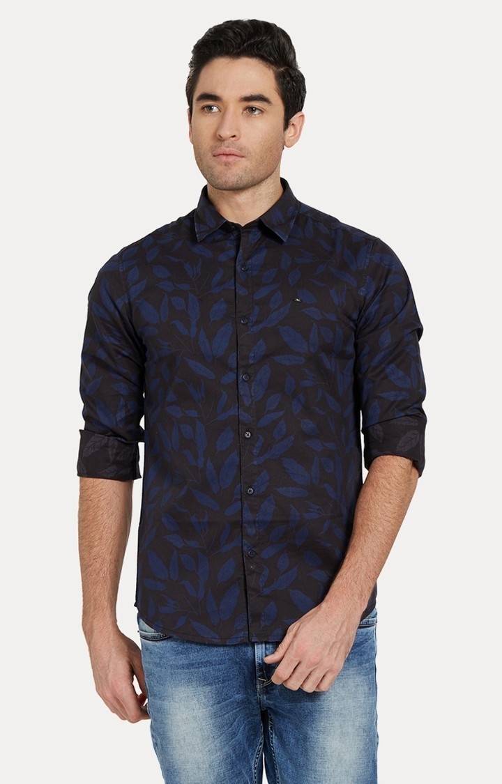 Spykar Blue And Black Printed Slim Fit Casual Shirt