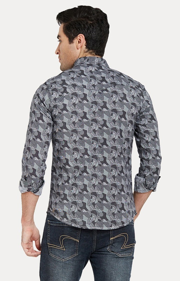 Men's Grey Cotton Printed Casual Shirts