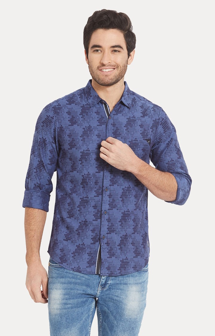 Men's Blue Silk Printed Casual Shirts