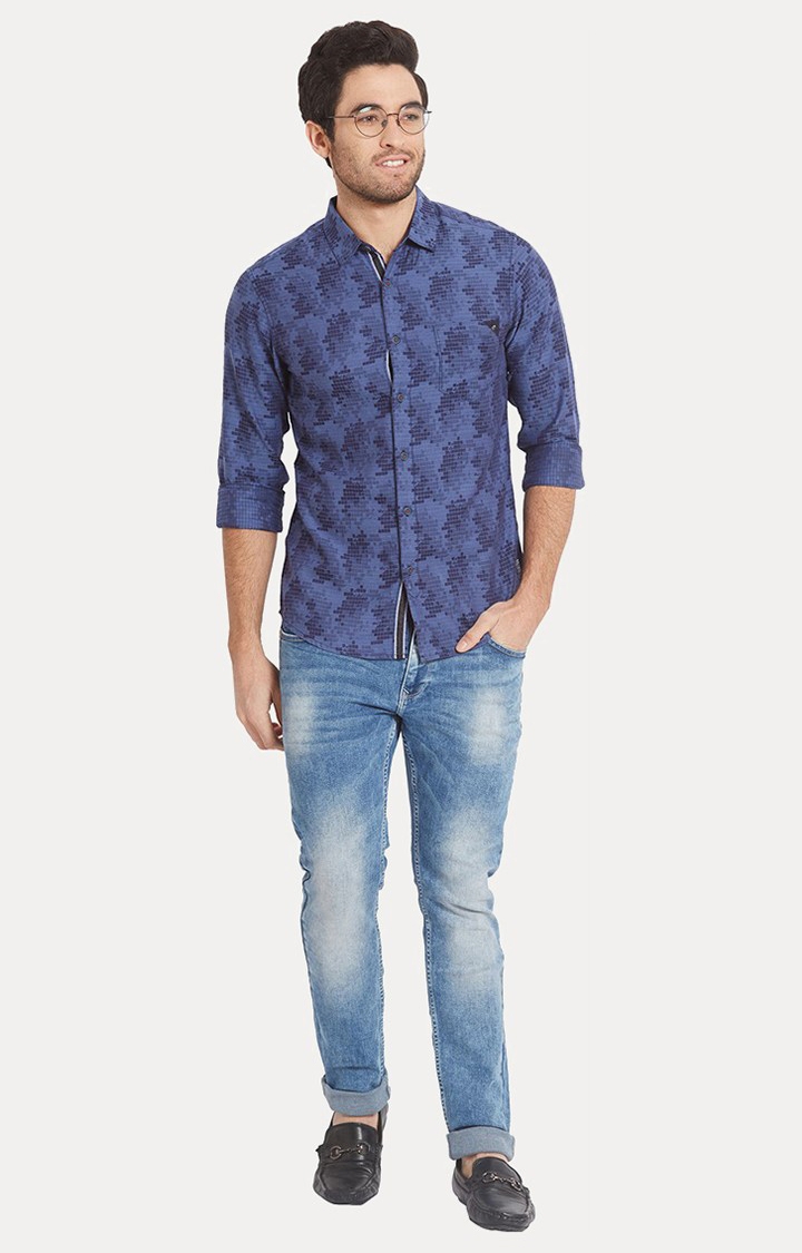 Men's Blue Silk Printed Casual Shirts