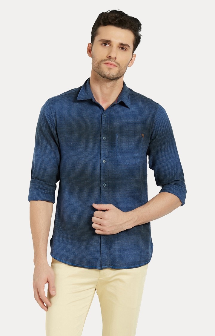 Spykar Blue Printed Slim Fit Casual Shirt