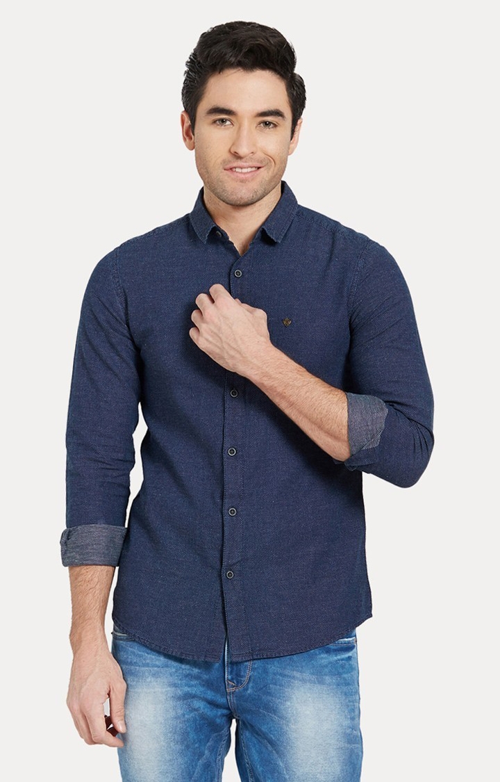 Spykar Blue Solid Slim Fit Casual Shirt