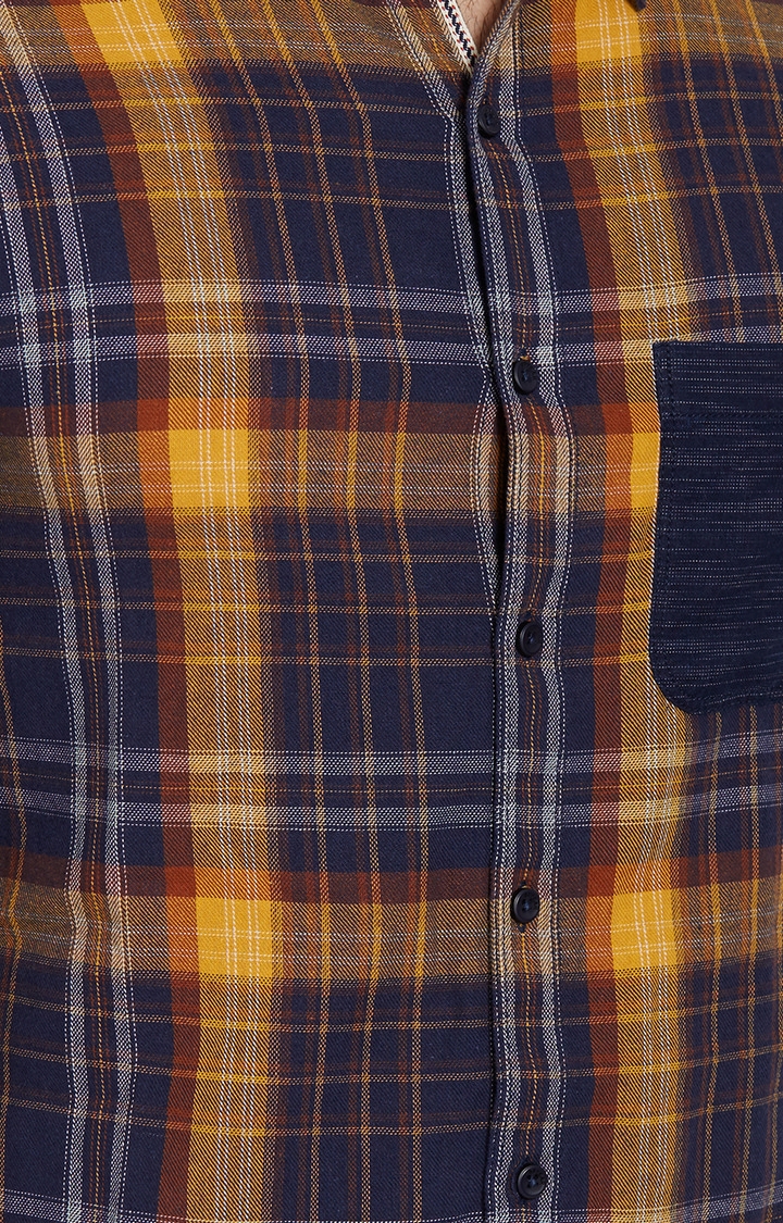 Men's Yellow Cotton Checked Casual Shirts