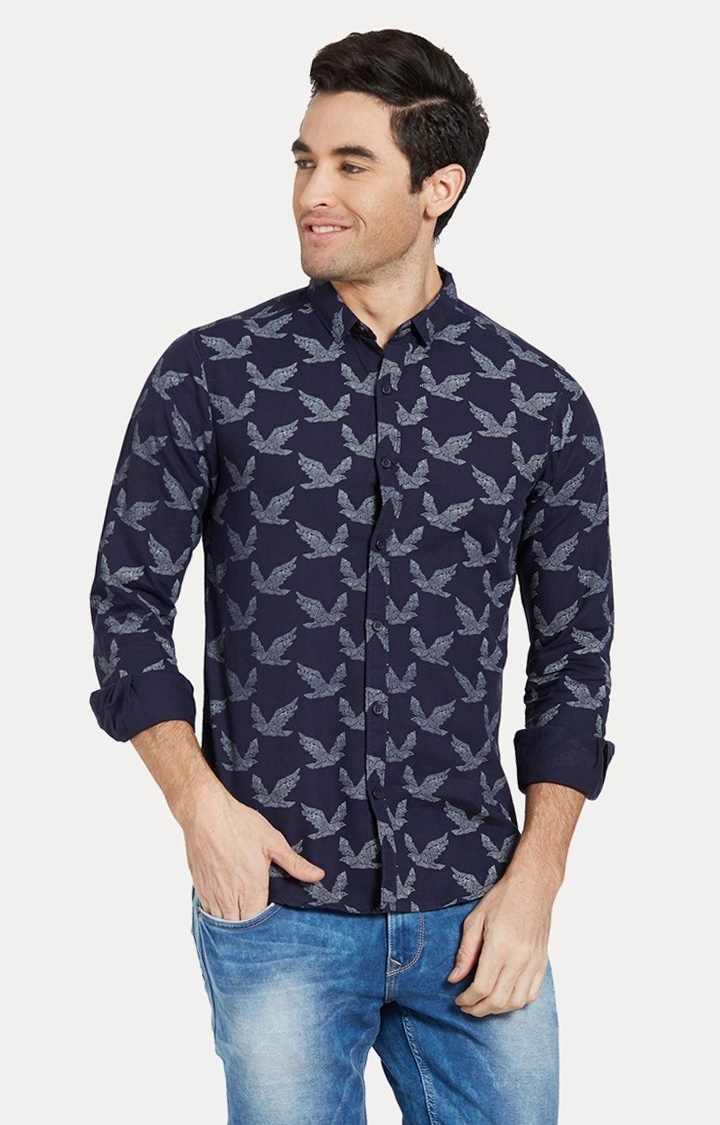Men's Blue Cotton Printed Casual Shirts