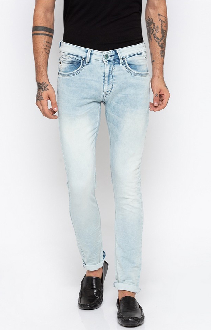Spykar | Spykar Blue Cotton Slim Fit Tapered Ankle length Jeans For Men