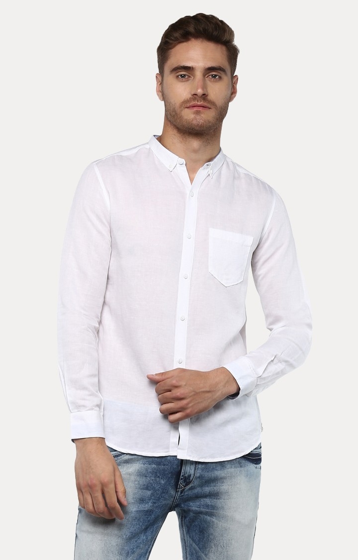 Spykar White Solid Slim Fit Casual Shirt