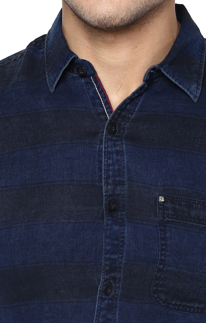 Men's Blue Cotton Striped Casual Shirts