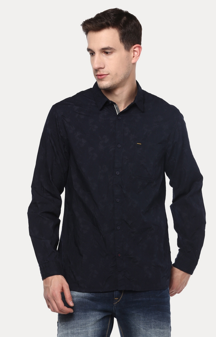 Spykar Navy Blue Printed Slim Fit Casual Shirt