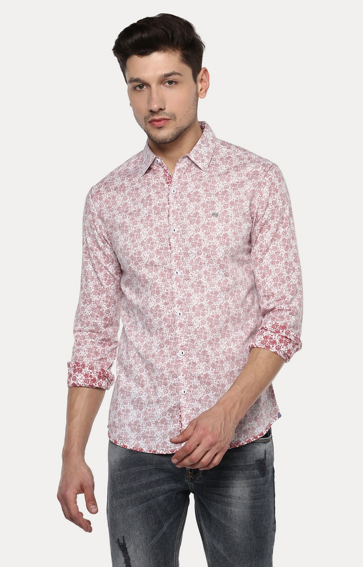 Men's Red Cotton Printed Casual Shirts