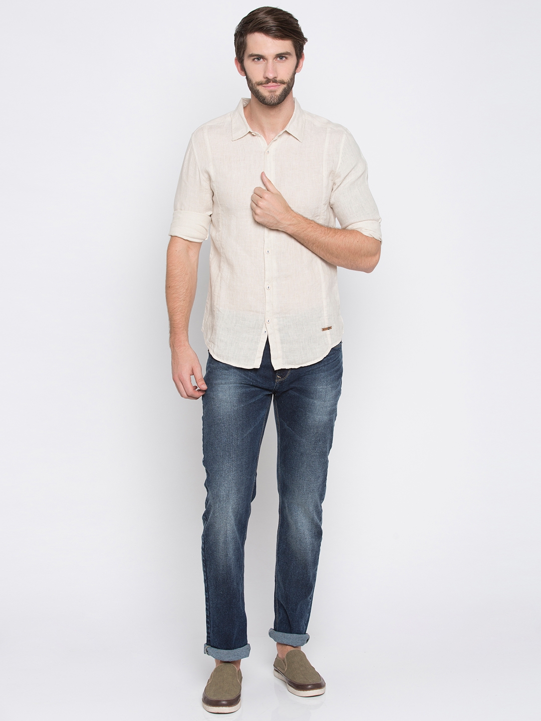 Spykar | spykar Beige Solid Slim Fit Casual Shirt