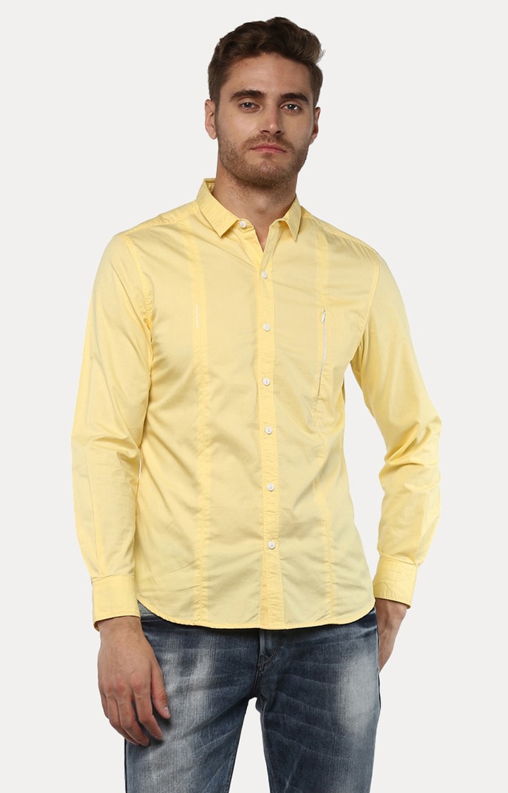 Spykar Yellow Solid Slim Fit Casual Shirt