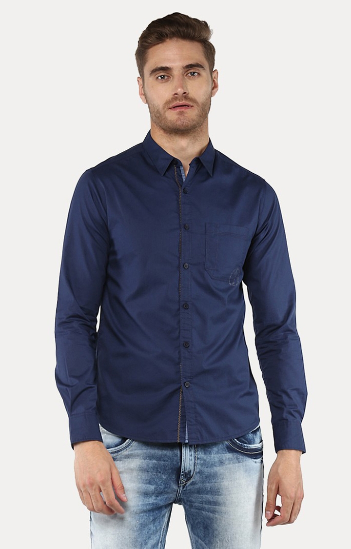 Spykar Blue Solid Slim Fit Casual Shirt
