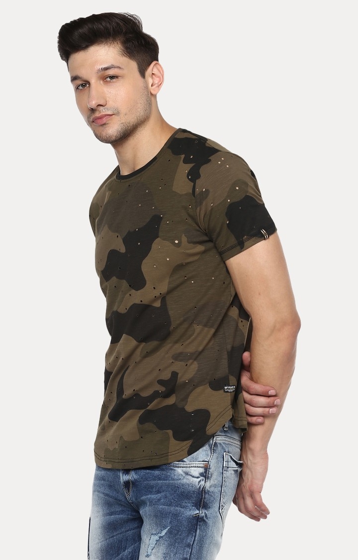 Spykar Multicolor Cotton Slim Fit T-Shirt For Men