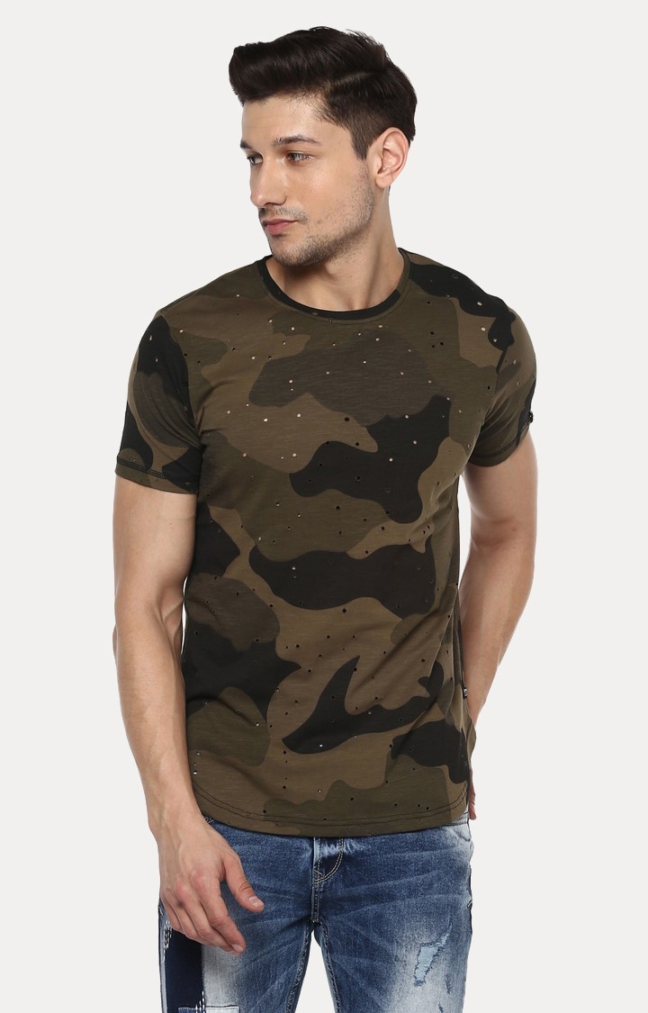 Spykar Multicolor Cotton Slim Fit T-Shirt For Men