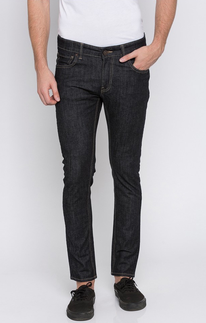 Spykar | Spykar Black Cotton Super Skinny Fit Tapered Ankle length Jeans For Men