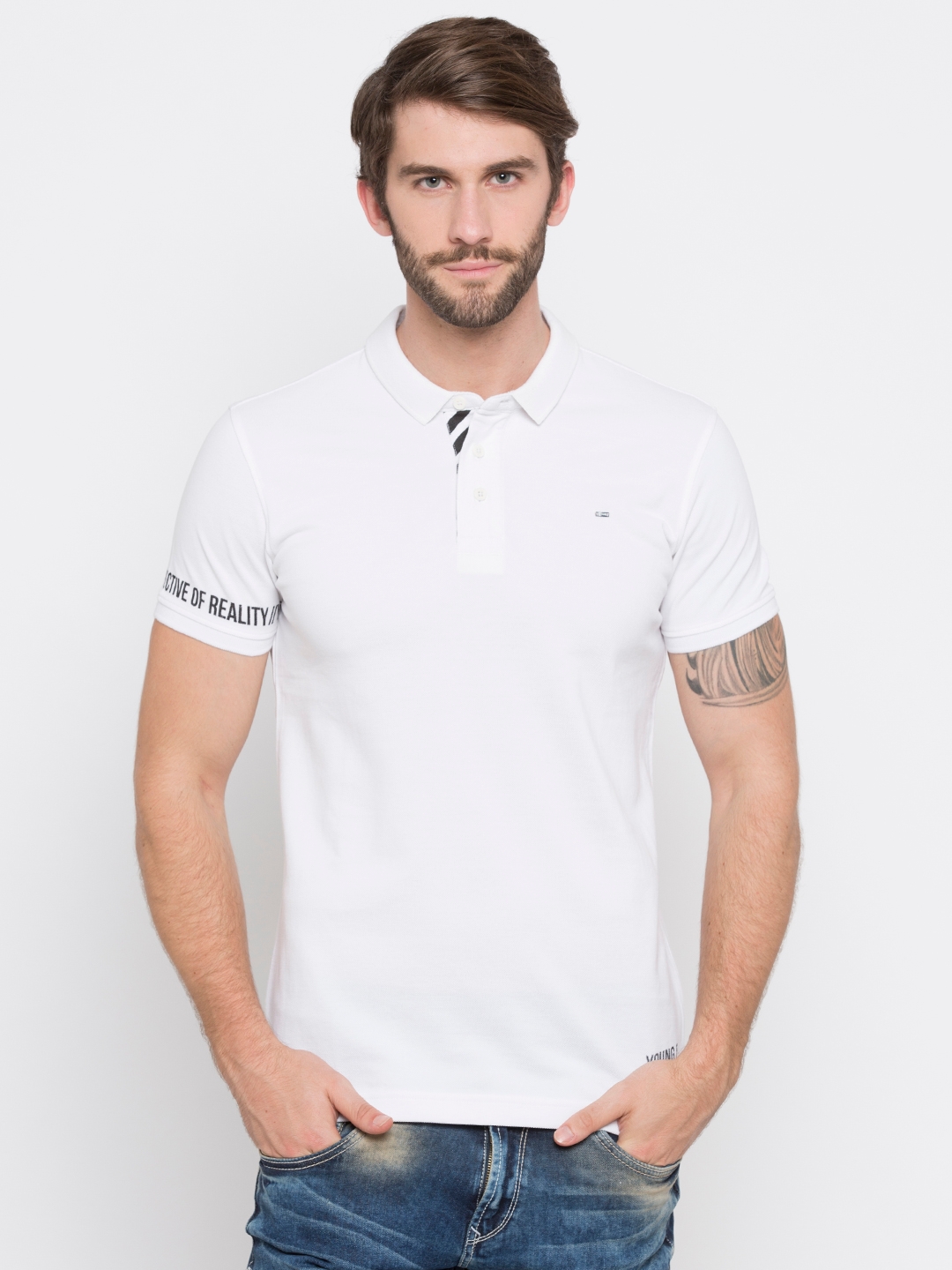 Spykar | spykar White Solid Slim Fit Polo T-Shirt