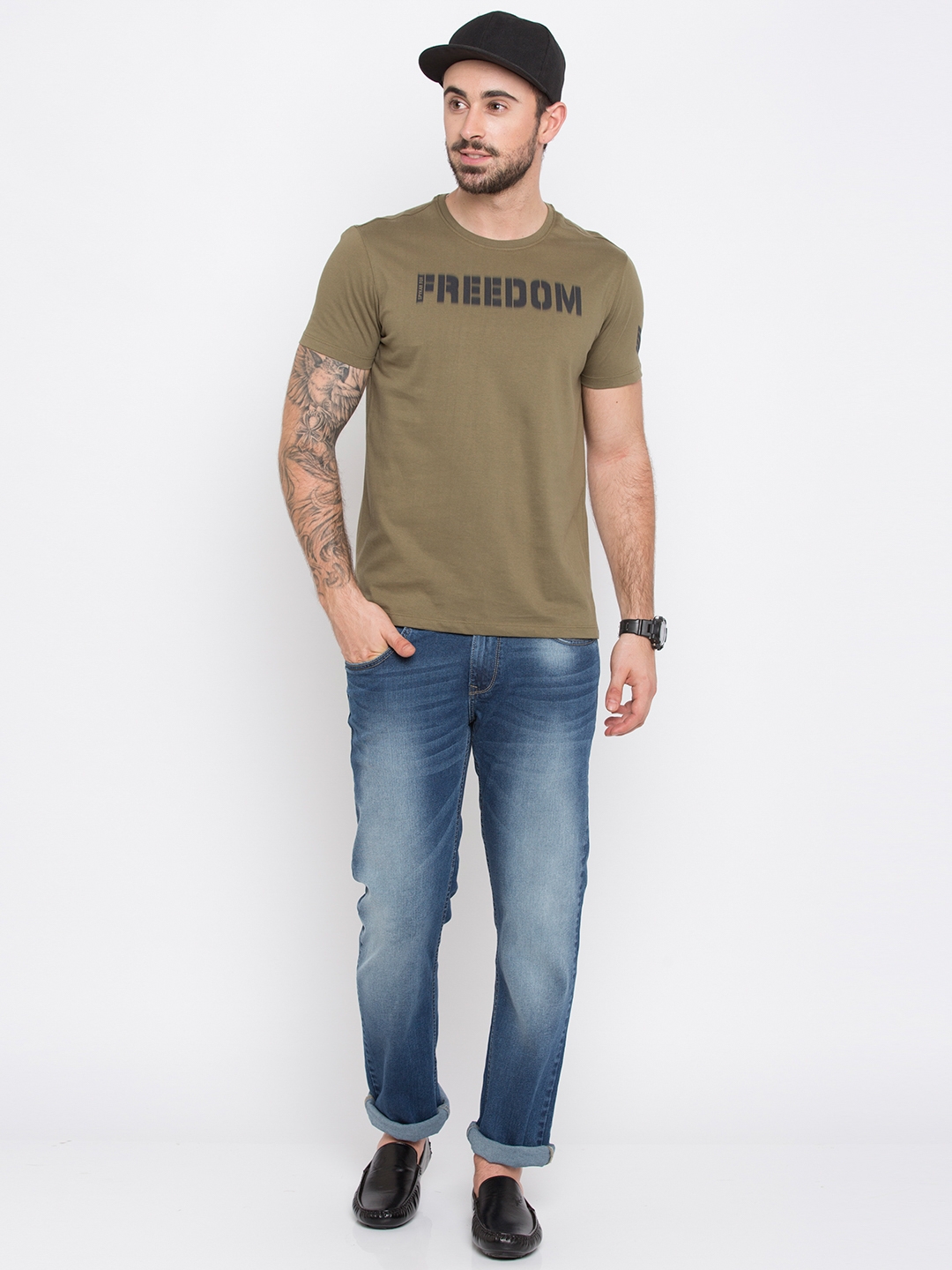 Spykar | spykar Olive Solid Slim Fit T-Shirt