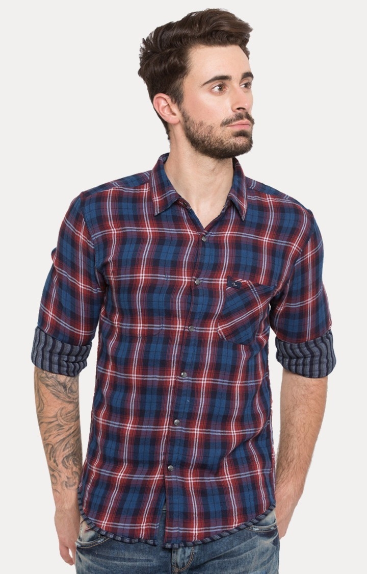 Spykar Red Checked Slim Fit Casual Shirt