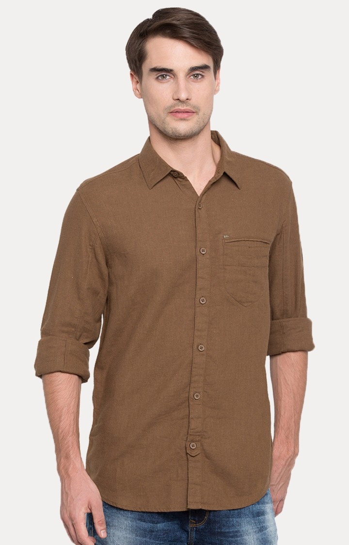 Spykar | Spykar Brown Solid Slim Fit Casual Shirt