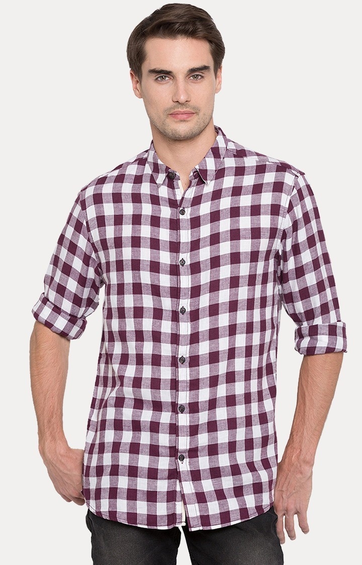 Men's Purple Cotton Checked Casual Shirts