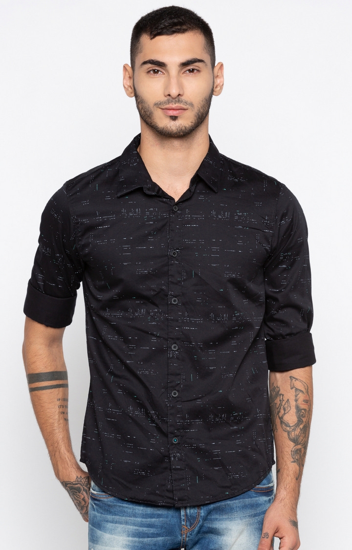 spykar | Men's Black Cotton Printed Casual Shirts