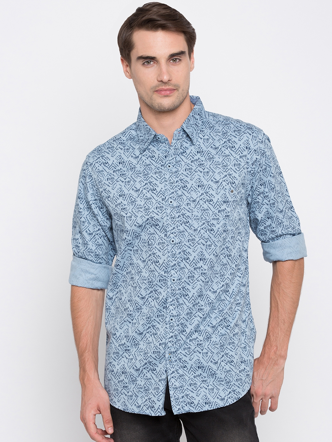 Spykar | spykar Blue Printed Slim Fit Casual Shirt