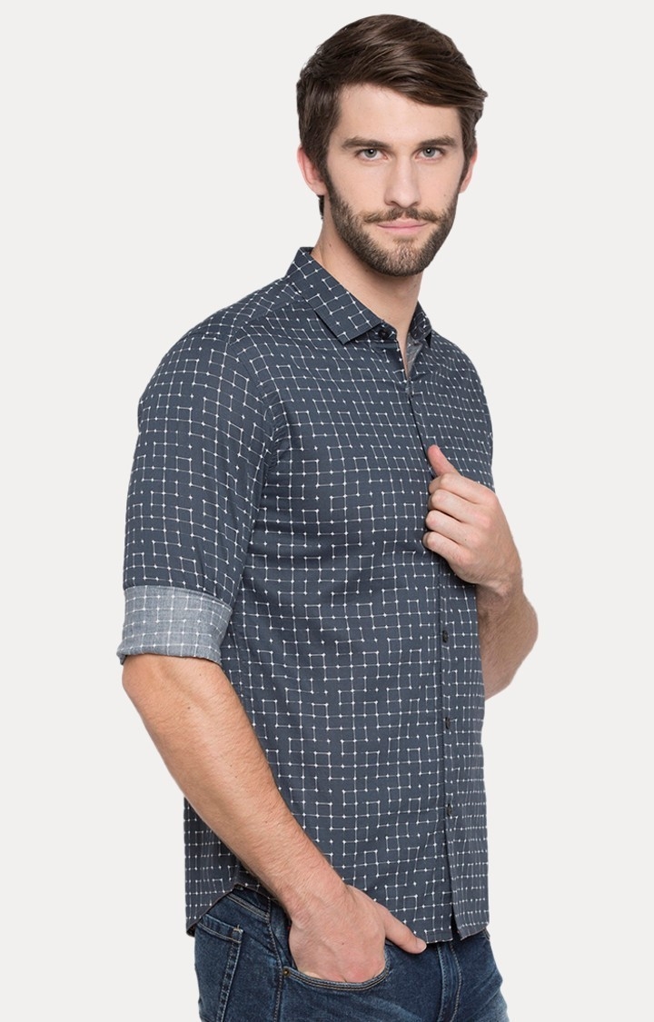 Men's Grey Cotton Polka Dots Casual Shirts