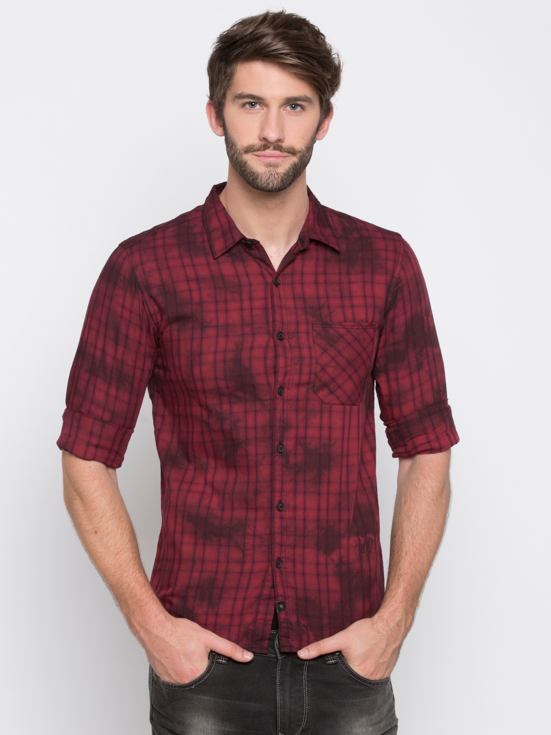 Spykar | spykar Red Printed Slim Fit Casual Shirt